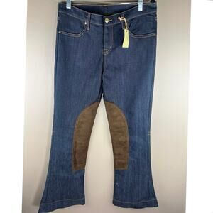 L’Exposition Dark Denim low riseJeans bootcut flare patches Equstrian sz 30